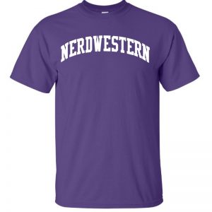 Purple Short Sleeve Tee Shirt with "Nerdwestern" Design