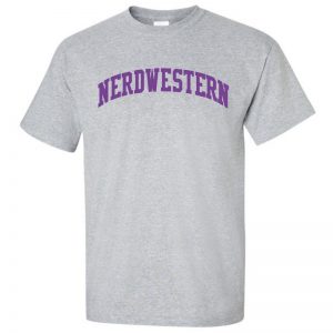 Grey Short Sleeve Tee Shirt with "Nerdwestern" Design