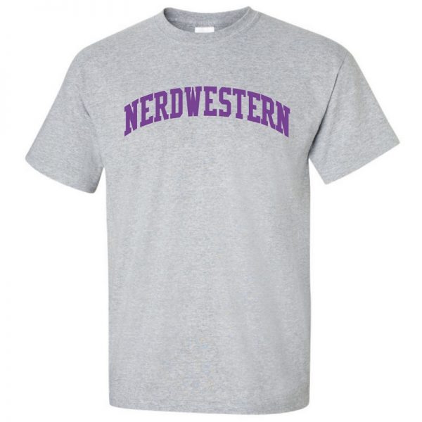 Grey Short Sleeve Tee Shirt with "Nerdwestern" Design