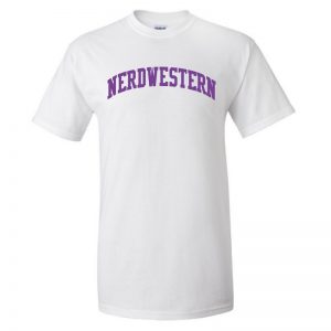 White Short Sleeve Tee Shirt with "Nerdwestern" Design