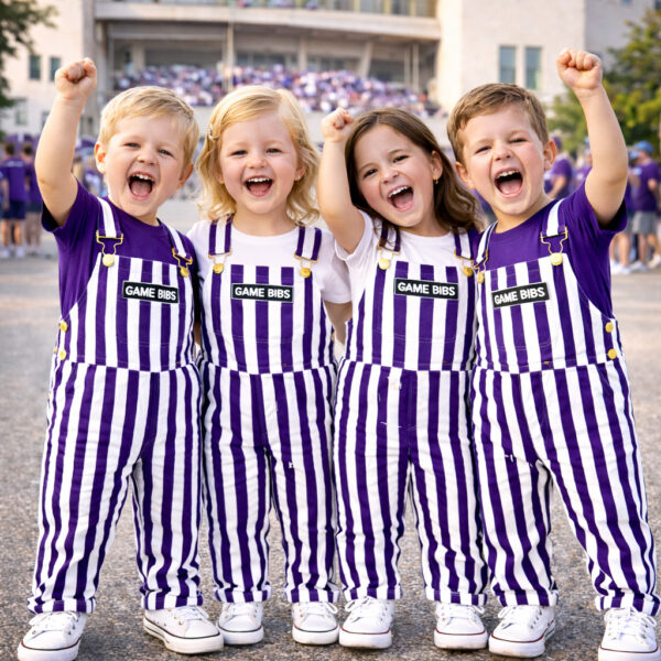 Purple/White Color Toddler Game Bib Overalls - Image 6