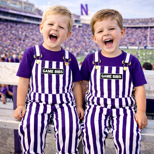 Purple/White Color Toddler Game Bib Overalls - Image 5