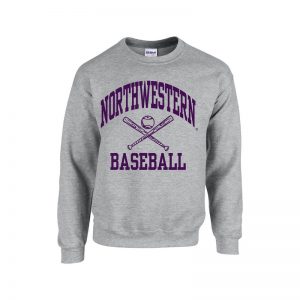 Northwestern University Wildcats Sport Grey Crewneck Sweatshirt with Baseball Design