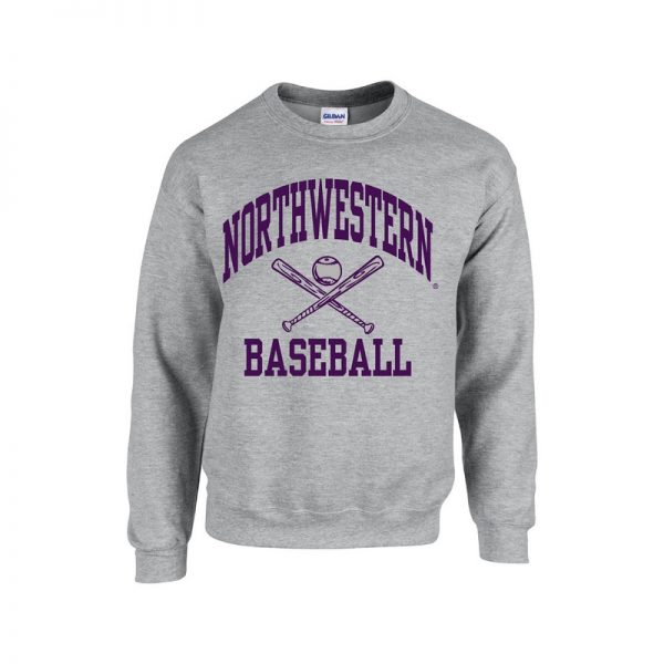 Northwestern University Wildcats Sport Grey Crewneck Sweatshirt with Baseball Design