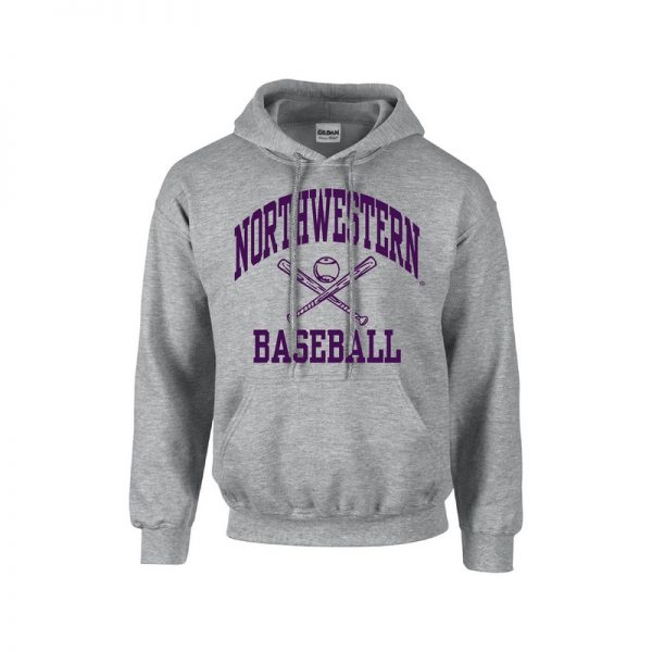 Northwestern University Wildcats Sport Grey Hooded Sweatshirt with Baseball Design