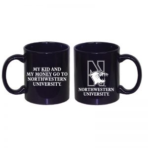 Northwestern University Wildcats 11 oz. Purple Ceramic Coffee Mug with "Side One: Multicolor N-Cat" & " Side Two: My Kid and My Money Go To Northwestern University" Design