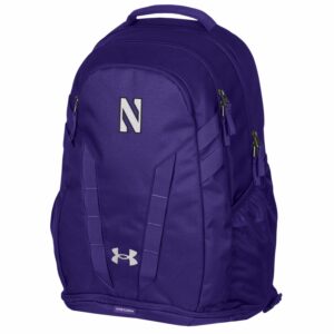 Northwestern University Wildcats Under Armour Purple Hustle 5.0 Backpack with Stylized N in White with Black Outline