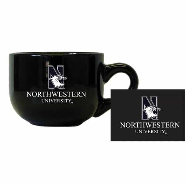 Northwestern University Wildcats 24 oz. Black Latte Ceramic Coffee Mug with "N-Cat Northwestern University" Design