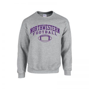 Northwestern University Wildcats Grey Crewneck Sweatshirt with Northwestern Football Design