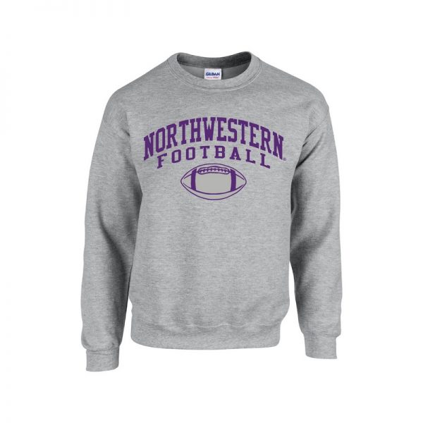 Northwestern University Wildcats Grey Crewneck Sweatshirt with Northwestern Football Design