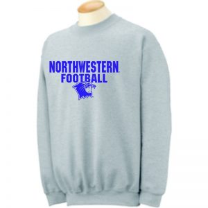 Northwestern University Wildcats Grey Crewneck Sweatshirt with Football Wildcat Design
