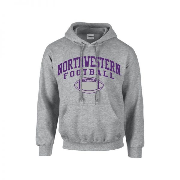 Northwestern University Wildcats Grey Hooded Sweatshirt with Northwestern Football Design