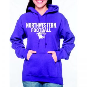 Northwestern University Wildcats Purple Hooded Sweatshirt with Northwestern Football Wildcat Design