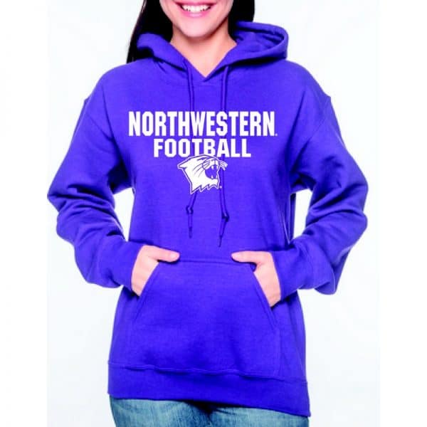 Northwestern University Wildcats Purple Hooded Sweatshirt with Northwestern Football Wildcat Design