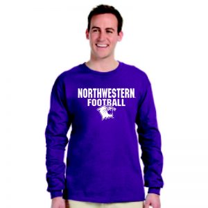 Northwestern University Wildcats Purple Long Sleeve Tee Shirt with Football Wildcat Design