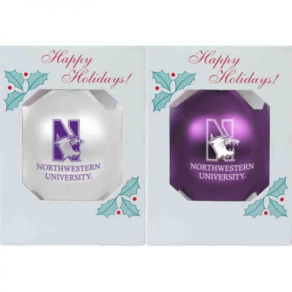 Northwestern University Wildcats Traditional Shatterproof Bulb Ornament Set of Two with N-Cat Northwestern Design 3 1/4"