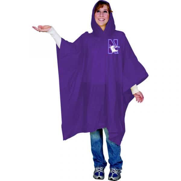 Northwestern Wildcats Medium Weight Adult Purple Rain Poncho N-Cat Design