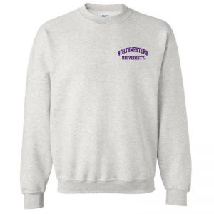 Northwestern University Wildcats Men's Ash Grey Crewneck Sweatshirt with Left Chest Embroidered Northwestern University Design