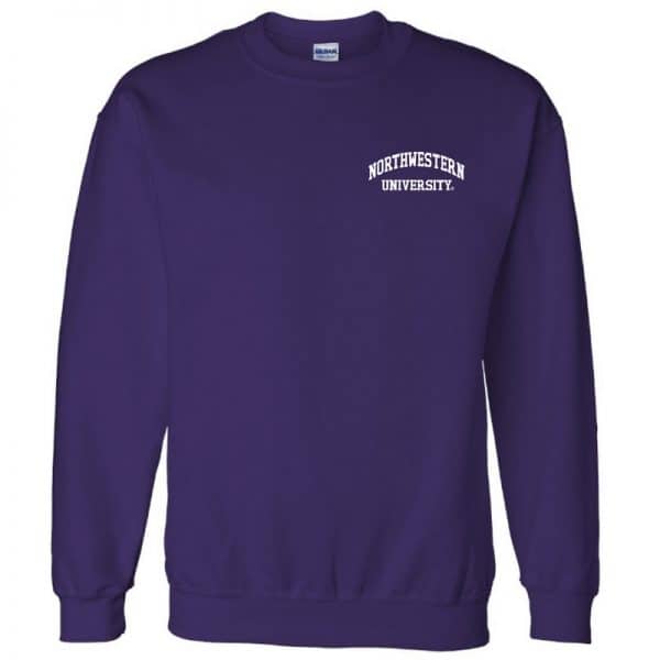 Northwestern University Wildcats Men's Purple Crewneck Sweatshirt with Left Chest Embroidered Northwestern University Design
