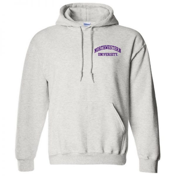 Northwestern University Wildcats Men's Ash Grey Hooded Sweatshirt with Left Chest Embroidered Northwestern University Design