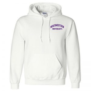Northwestern University Wildcats Men's White Hooded Sweatshirt with Left Chest Embroidered Northwestern University Design