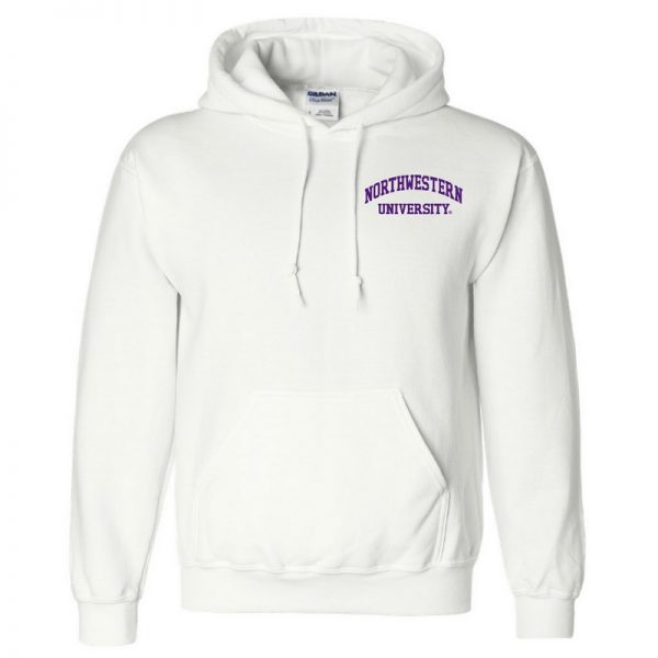Northwestern University Wildcats Men's White Hooded Sweatshirt with Left Chest Embroidered Northwestern University Design