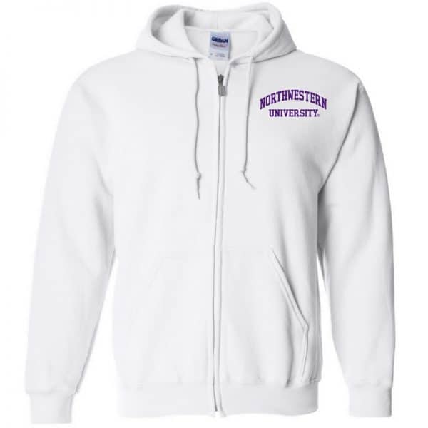 Northwestern University Wildcats Men's White Full-Zip Hooded Sweatshirt with Left Chest Embroidered Northwestern University Design