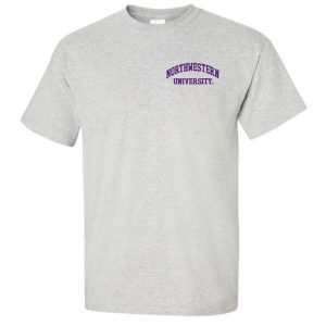 Northwestern University Wildcats Men's Ash Grey Short Sleeve Tee Shirt with Left Chest Embroidered Northwestern University Design