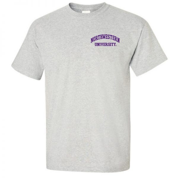 Northwestern University Wildcats Men's Ash Grey Short Sleeve Tee Shirt with Left Chest Embroidered Northwestern University Design