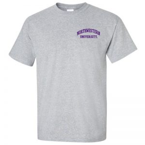 Northwestern University Wildcats Men's Sport Grey Short Sleeve Tee Shirt with Left Chest Embroidered Northwestern University Design
