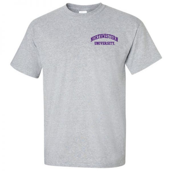 Northwestern University Wildcats Men's Sport Grey Short Sleeve Tee Shirt with Left Chest Embroidered Northwestern University Design