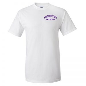 Northwestern University Wildcats Men's White Short Sleeve Tee Shirt with Left Chest Embroidered Northwestern University Design