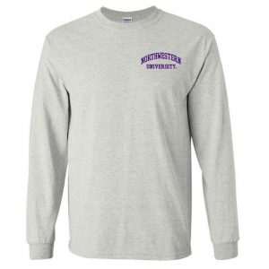 Northwestern University Wildcats Men's Ash Grey Long Sleeve Tee Shirt with Left Chest Embroidered Northwestern University Design
