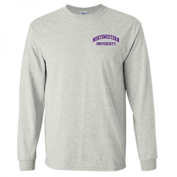 Northwestern University Wildcats Men's Ash Grey Long Sleeve Tee Shirt with Left Chest Embroidered Northwestern University Design