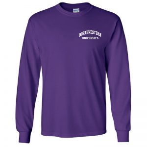 Northwestern University Wildcats Men's Purple Long Sleeve Tee Shirt with Left Chest Embroidered Northwestern University Design