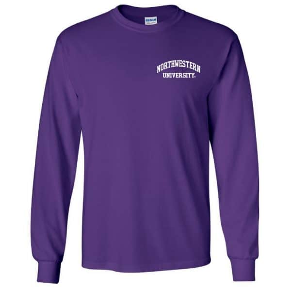 Northwestern University Wildcats Men's Purple Long Sleeve Tee Shirt with Left Chest Embroidered Northwestern University Design