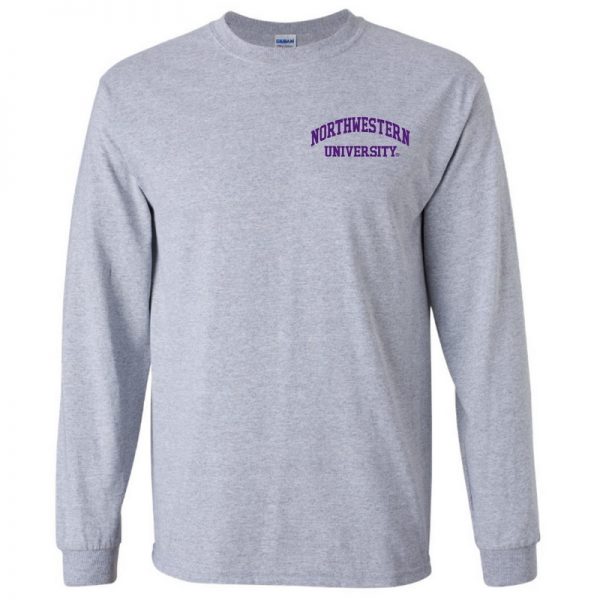 Northwestern University Wildcats Men's Sport Grey Long Sleeve Tee Shirt with Left Chest Embroidered Northwestern University Design