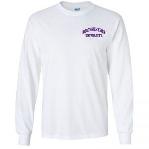 Northwestern University Wildcats Men's White Long Sleeve Tee Shirt with Left Chest Embroidered Northwestern University Design