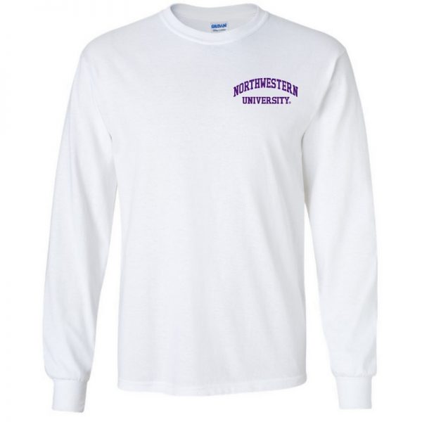 Northwestern University Wildcats Men's White Long Sleeve Tee Shirt with Left Chest Embroidered Northwestern University Design