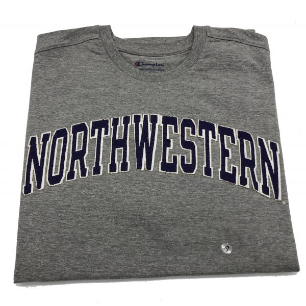 Northwestern University Wildcats Men's Heritage Grey Short Sleeve Tee Shirt with Vintage Appliqué Arched Northwestern Design -2