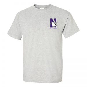 Northwestern University Wildcats Men's Ash Grey Short Sleeve Tee Shirt with Left Chest Embroidered N-Cat & Northwestern Design