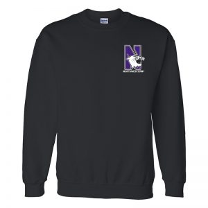 Northwestern University Wildcats Men's Black Crewneck Sweatshirt with Left Chest Embroidered N-Cat & Northwestern Design