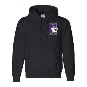 Northwestern University Wildcats Men's Black Hooded Sweatshirt with Left Chest Embroidered N-Cat & Northwestern Design