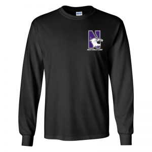 Northwestern University Wildcats Men's Black Long Sleeve Tee Shirt with Left Chest Embroidered N-Cat & Northwestern Design