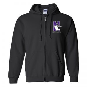 Northwestern University Wildcats Men's Black Full-Zip Hooded Sweatshirt with Left Chest Embroidered N-Cat & Northwestern Design