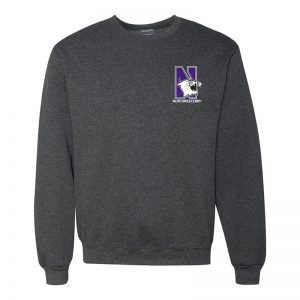Northwestern University Wildcats Men's Black Heather Crewneck Sweatshirt with Left Chest Embroidered N-Cat & Northwestern Design