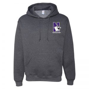 Northwestern University Wildcats Men's Black Heather Hooded Sweatshirt with Left Chest Embroidered N-Cat & Northwestern Design