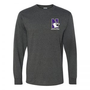 Northwestern University Wildcats Men's Black Heather Long Sleeve Tee Shirt with Left Chest Embroidered N-Cat & Northwestern Design
