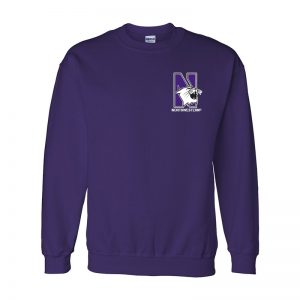 Northwestern University Wildcats Men's Purple Crewneck Sweatshirt with Left Chest Embroidered N-Cat & Northwestern Design