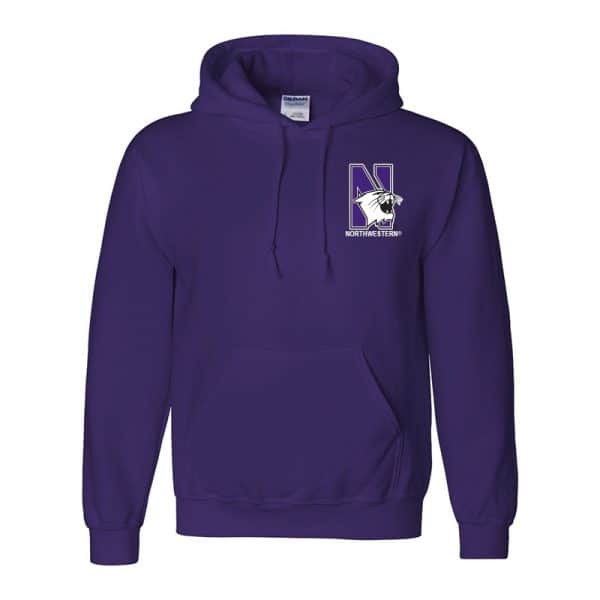 Northwestern University Wildcats Men's Purple Hooded Sweatshirt with Left Chest Embroidered N-Cat & Northwestern Design